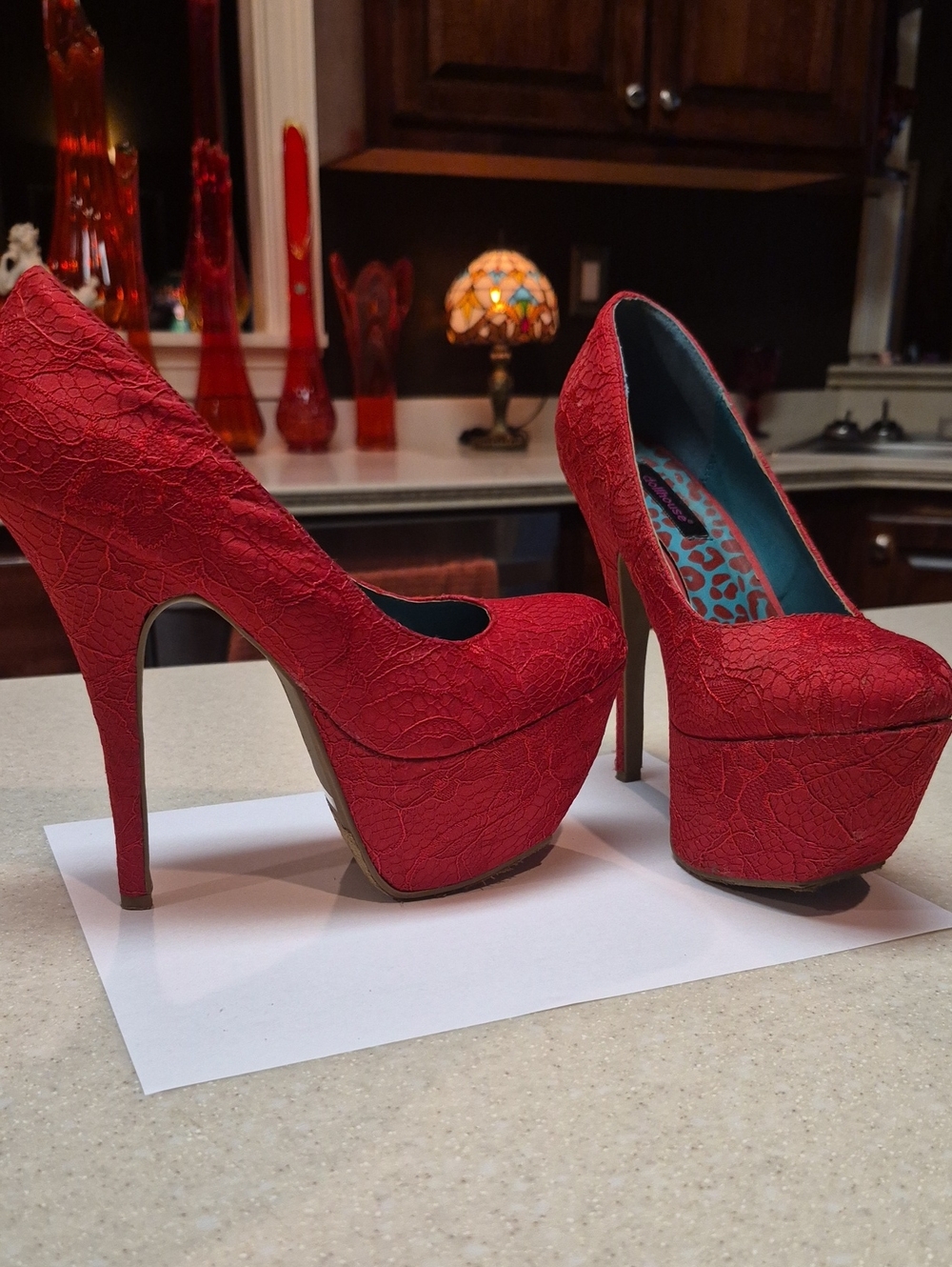 Dollhouse Red Lace Platform Pumps